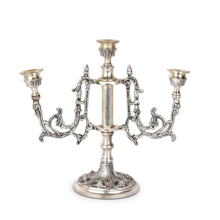 Silver Color Antique 3 Pillar Candle Stand Holder For Table Decor and Living Room