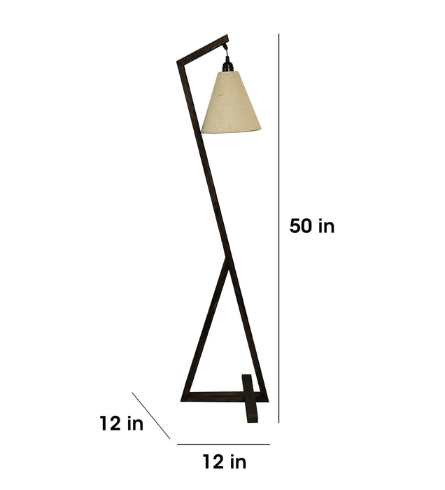 Zed Wooden Floor Lamp with Beige Fabric Lampshade