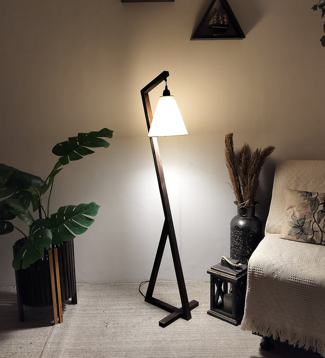 Zed Wooden Floor Lamp with Beige Fabric Lampshade