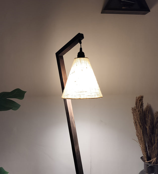 Zed Wooden Floor Lamp with Beige Fabric Lampshade