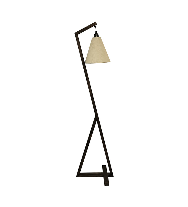 Zed Wooden Floor Lamp with Beige Fabric Lampshade