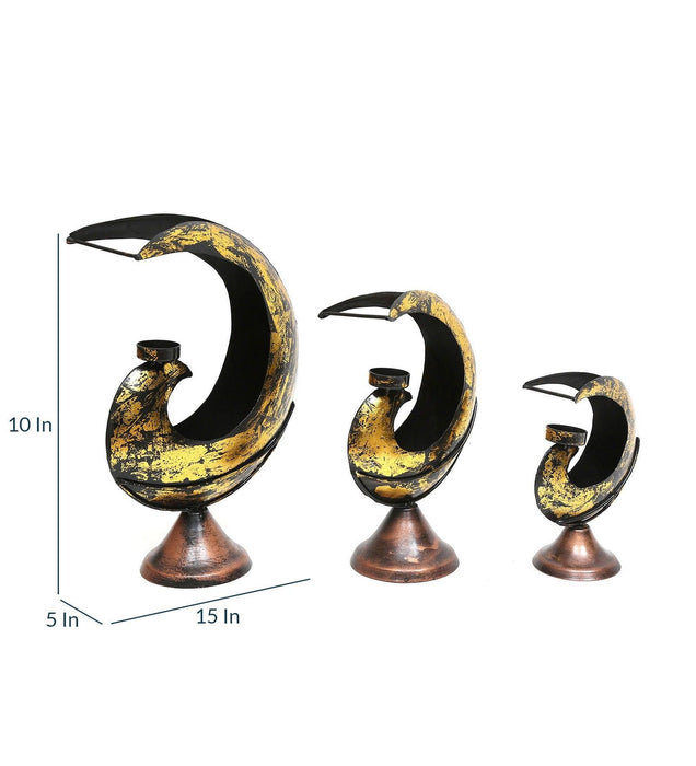 Gold Metal Tea Light Holder Figurine - Set of 3