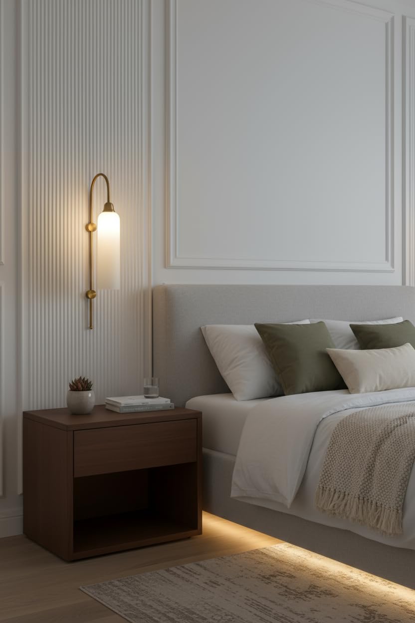 Modern Wall Lamp Antique Brass Finish with Frosted Milky White Long Glass for Bedside, Living Room, Bedroom, Home Decoration, Restaurant