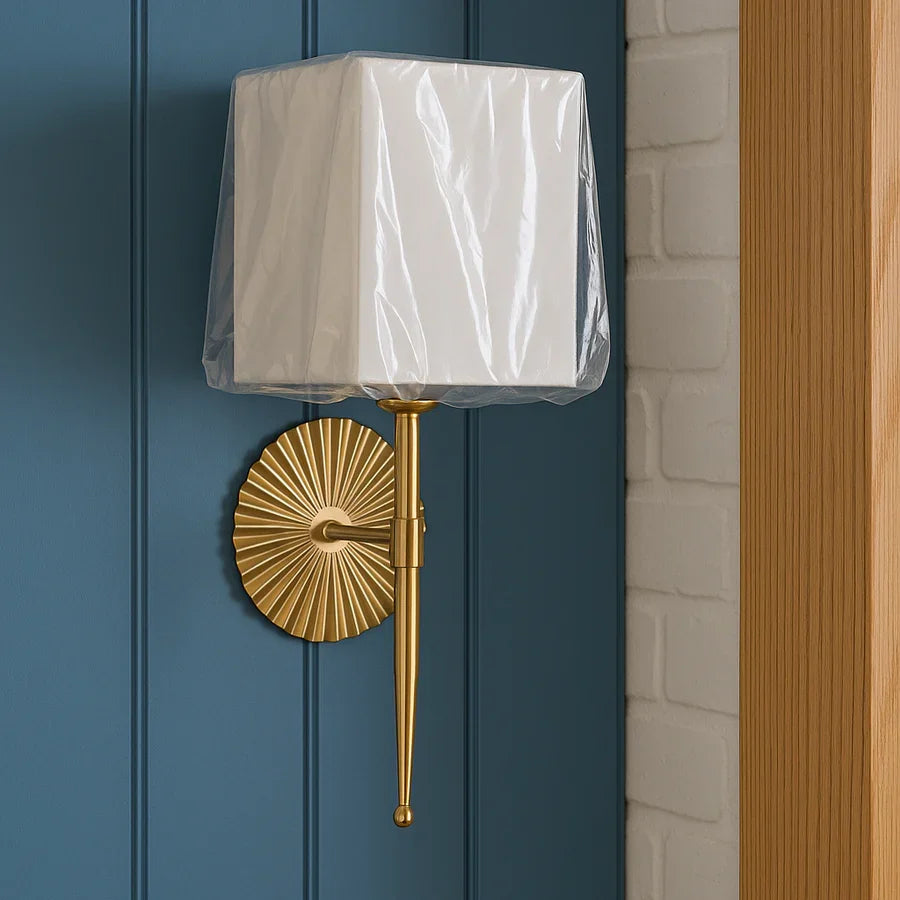 Golden Wall Light with White Fabric Shade