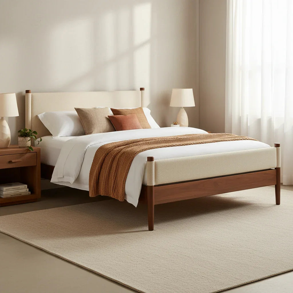 Orzana Solid Teak Wood And Fabric Upholstery