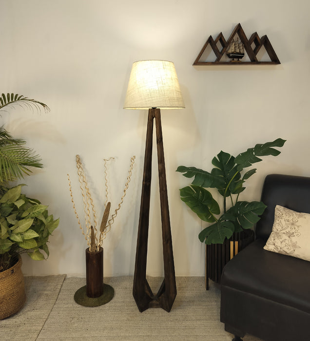 Zoe Wooden Floor Lamp with Jute Fabric Lampshade