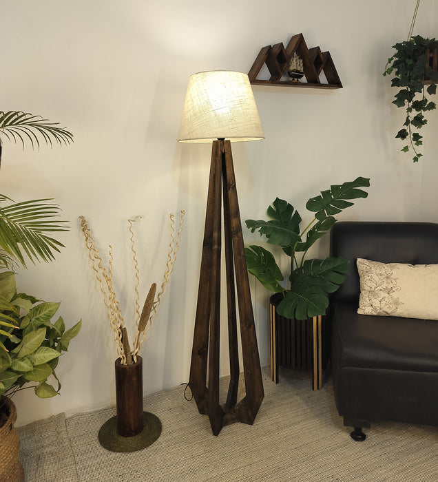 Zoe Wooden Floor Lamp with Jute Fabric Lampshade