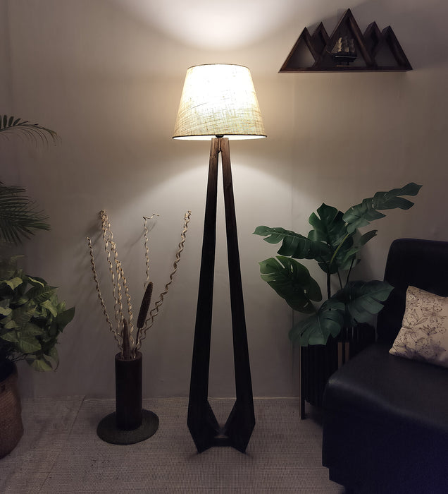 Zoe Wooden Floor Lamp with Jute Fabric Lampshade