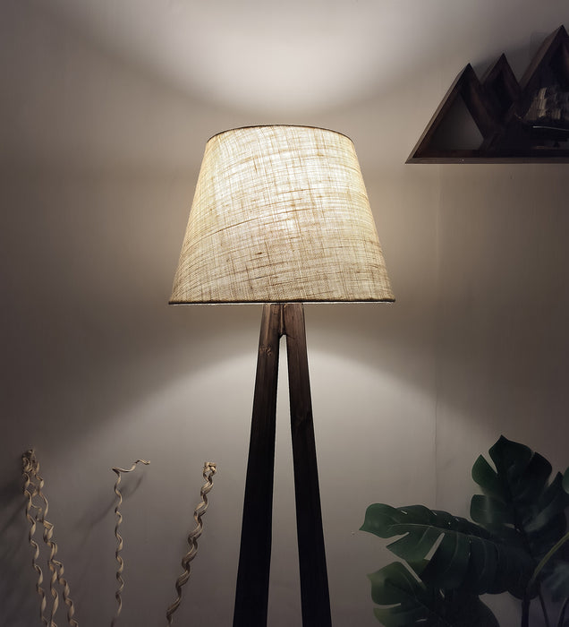 Zoe Wooden Floor Lamp with Jute Fabric Lampshade