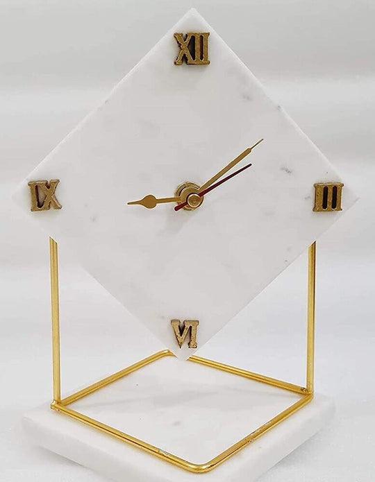 Diamond Marble Desktop Clock with Metal Stand | Showpiece Clock for Table