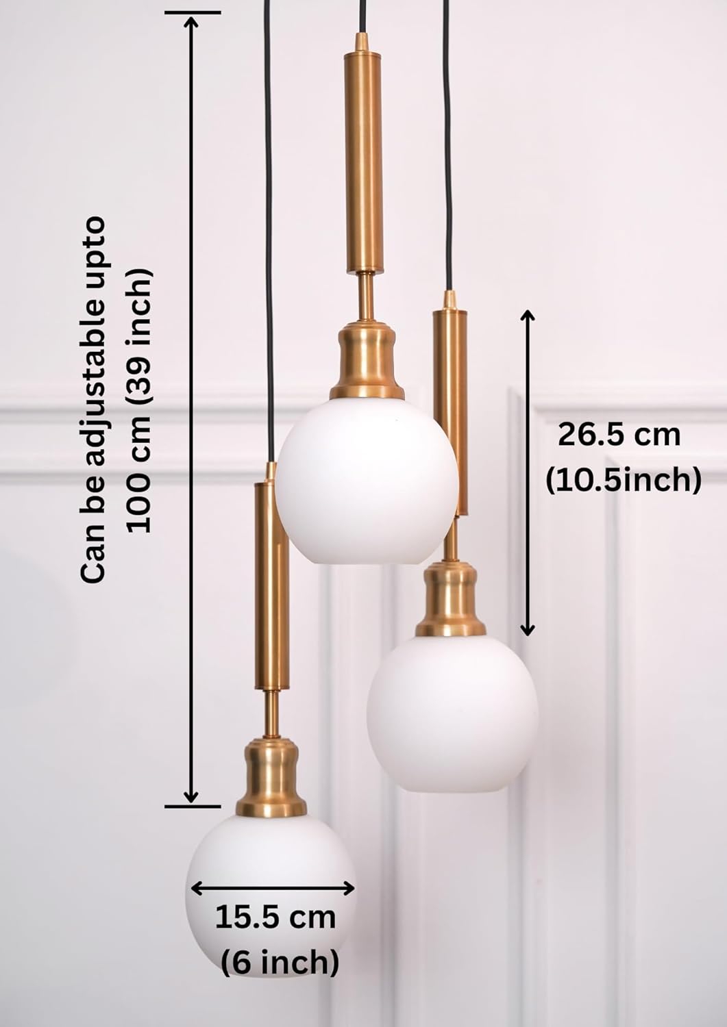 Triple Globe Hanging Pendant Light Antique Brass Finish with Frosted Milky White Glass for Living Room and Home Decoration