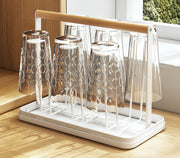 Wooden Handle  Glass Holder with Water Tray