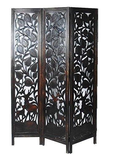 Hand Carved Mango Wood Folding Room Divider with MDF Jali