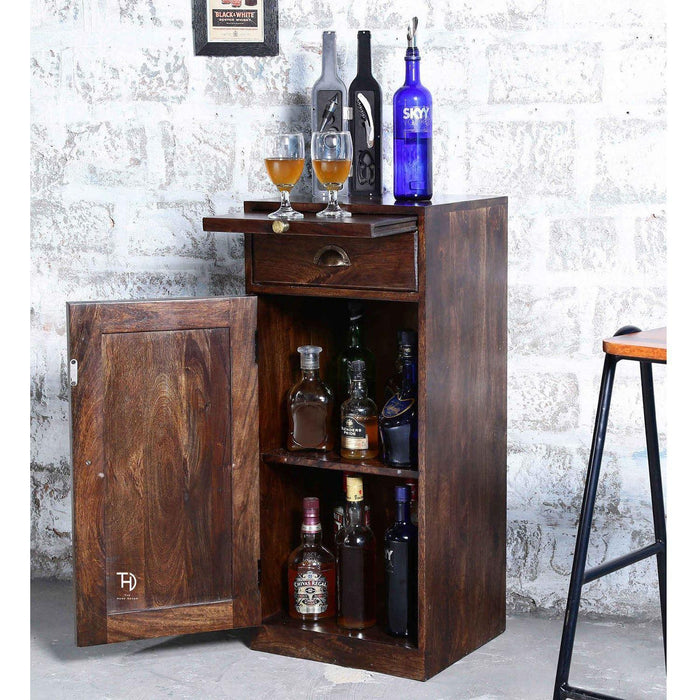 Buy Bar Cabinet - Wooden Mini Bar Cabinet With Door And Drawer | Bar Cabinet For Home Bar by The home dekor on IKIRU online store