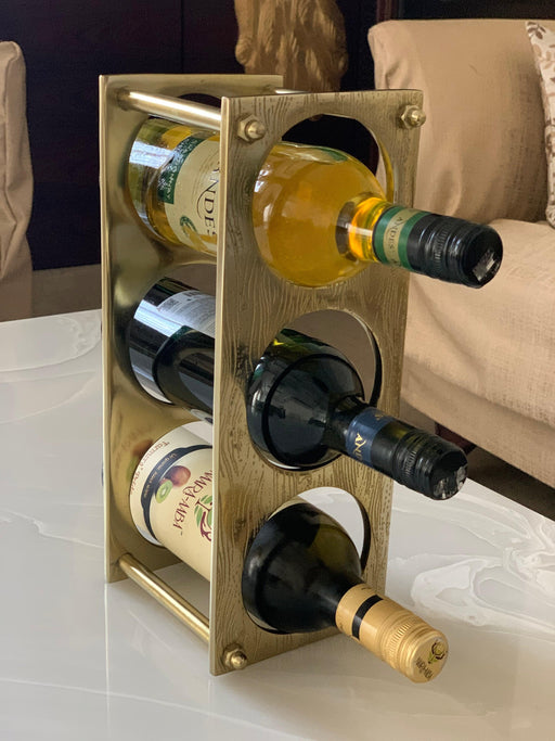 Buy Bar Furniture - Golden Rectangular Aluminium Wine Rack | 3 Bottles Holder For Barware & Gifting by House of Sajja on IKIRU online store