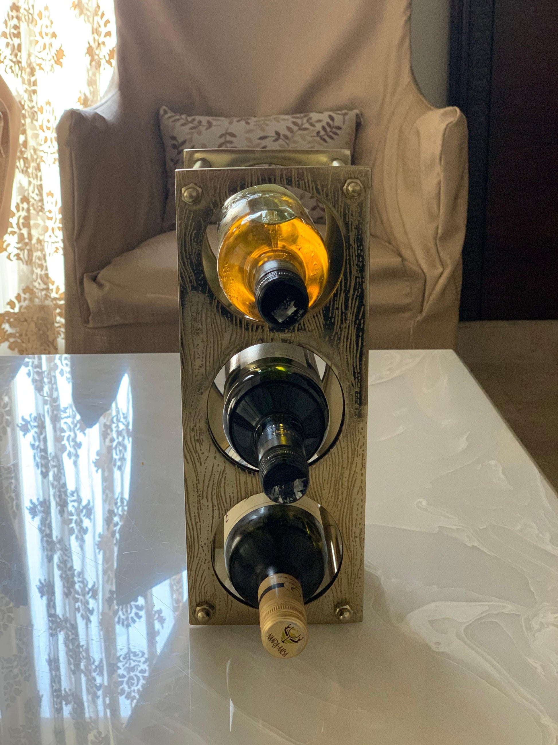 buy-bar-furniture-golden-rectangular-aluminium-wine-rack-or-3-bottles-holder-for-barware-and-gifting-by-house-of-sajja-on-ikiru-online-store-2 - IKIRU