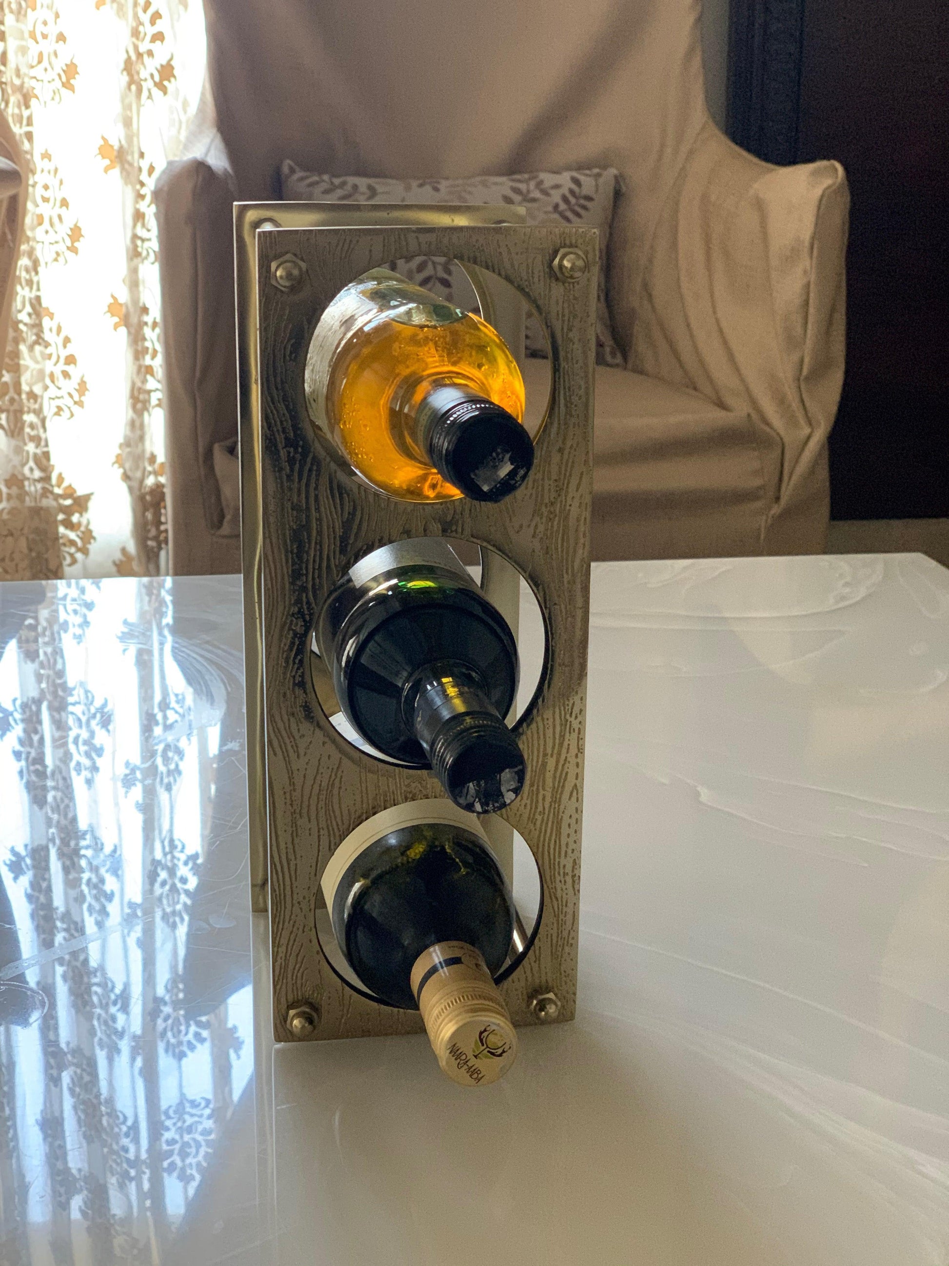 buy-bar-furniture-golden-rectangular-aluminium-wine-rack-or-3-bottles-holder-for-barware-and-gifting-by-house-of-sajja-on-ikiru-online-store-3 - IKIRU