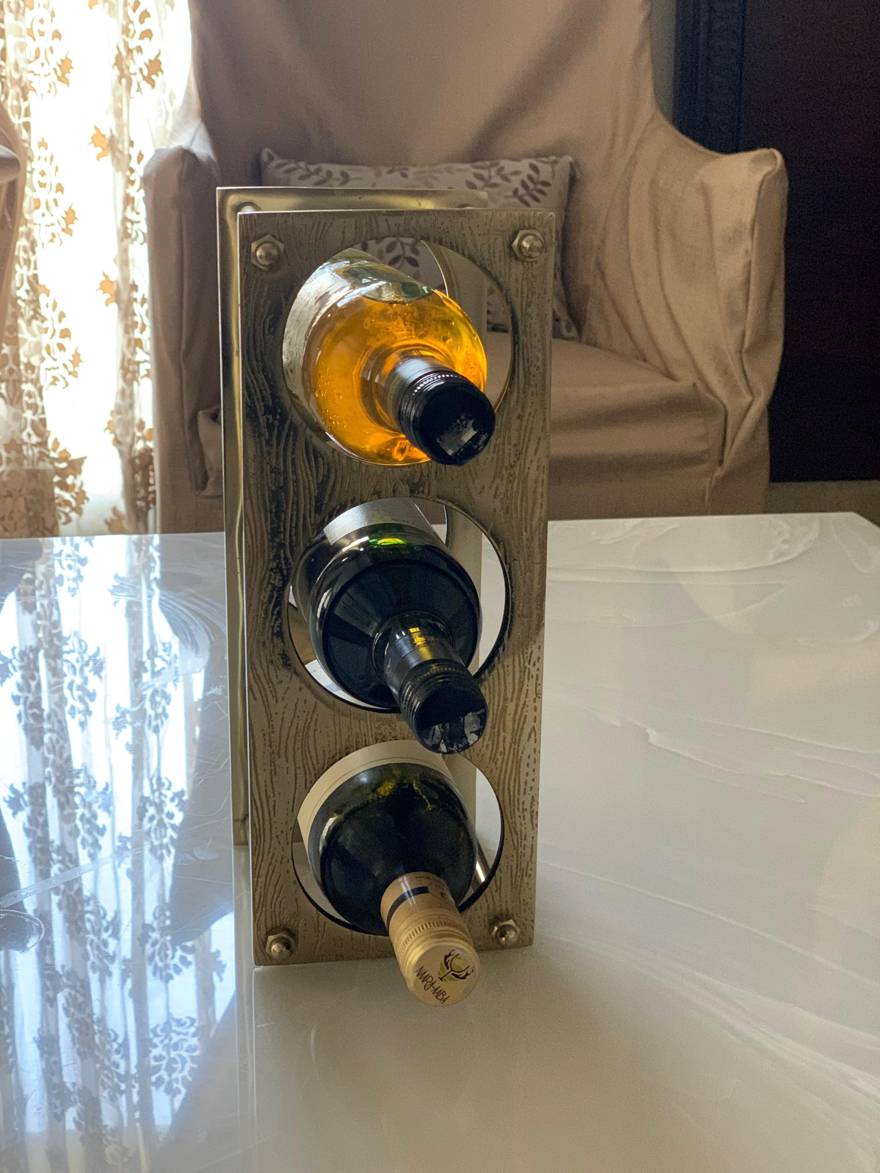 buy-bar-furniture-golden-rectangular-aluminium-wine-rack-or-3-bottles-holder-for-barware-and-gifting-by-house-of-sajja-on-ikiru-online-store-3 - IKIRU