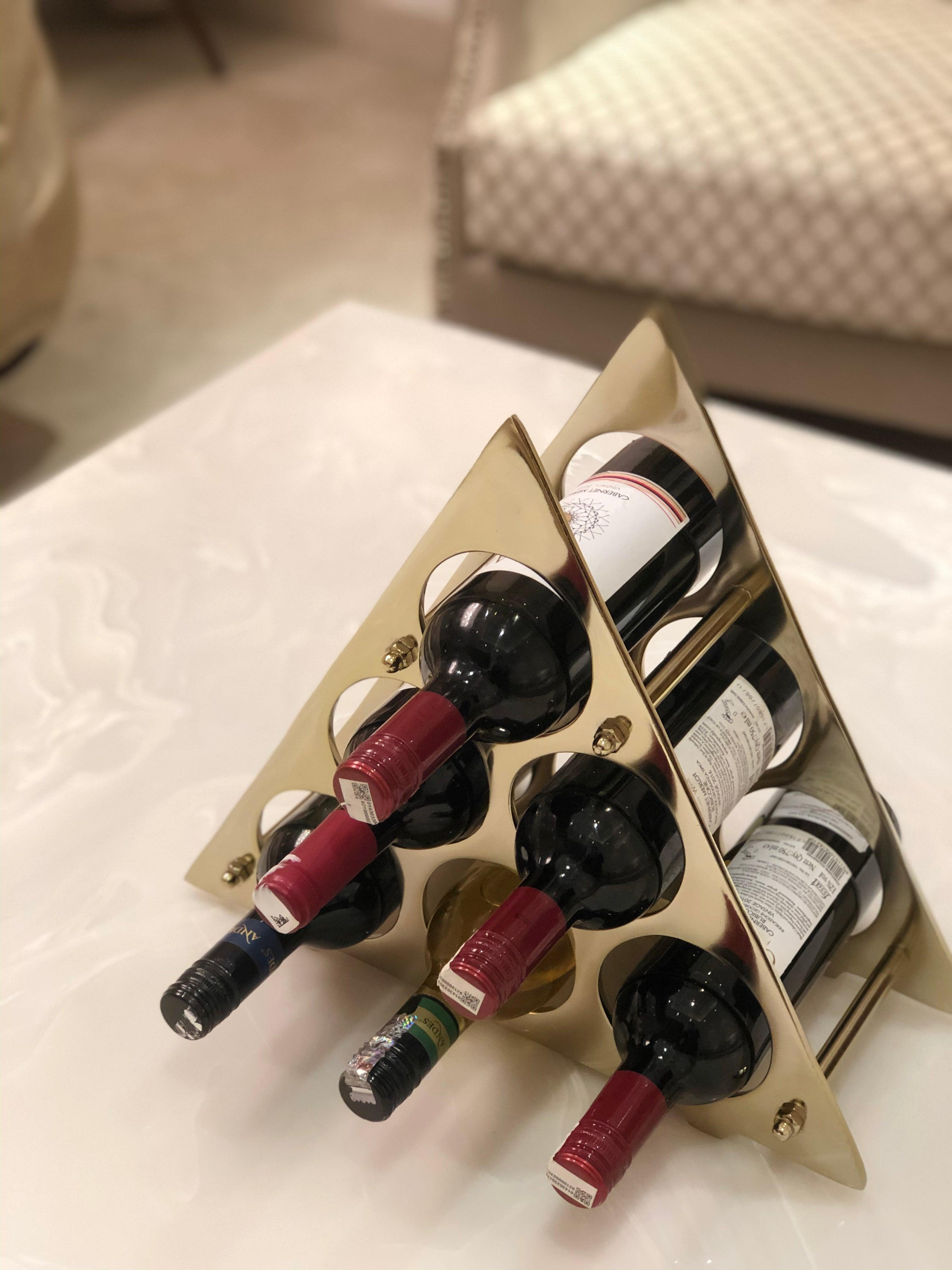 buy-bar-furniture-modern-golden-triangular-wine-rack-for-6-bottles-holder-or-bar-decor-by-house-of-sajja-on-ikiru-online-store-2 - IKIRU