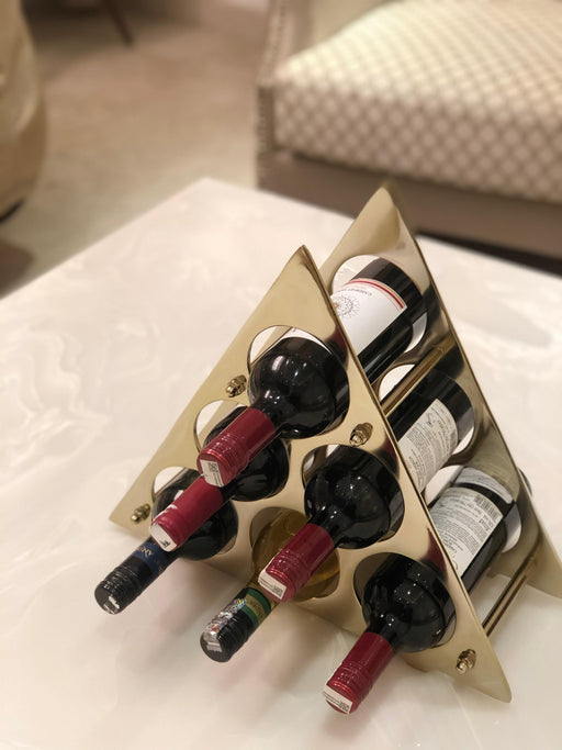 Buy Bar Furniture - Modern Golden Triangular Wine Rack For 6 Bottles Holder | Bar Decor by House of Sajja on IKIRU online store