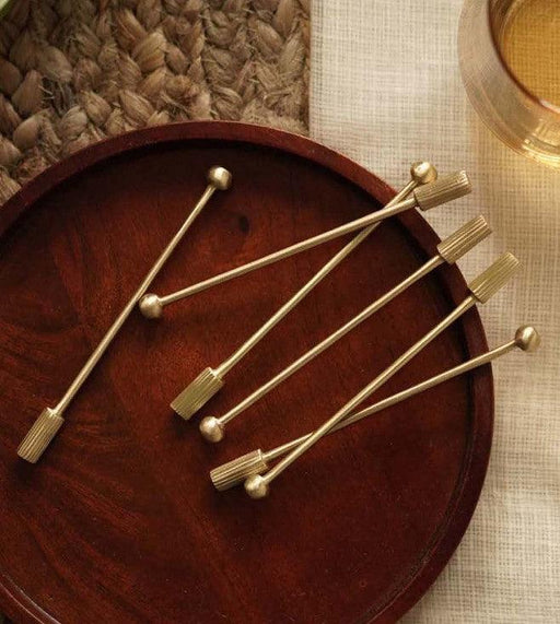 Buy Barware - Dariya Antique Brass Stirrers For Cocktail Set Of 6 | Bar & Home Accessories by Courtyard on IKIRU online store