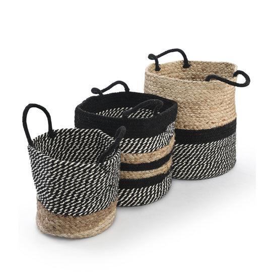 Buy Basket - Black and Natural Jute & Cotton Basket Set of 3 For Living Room & Home by Sashaa World on IKIRU online store