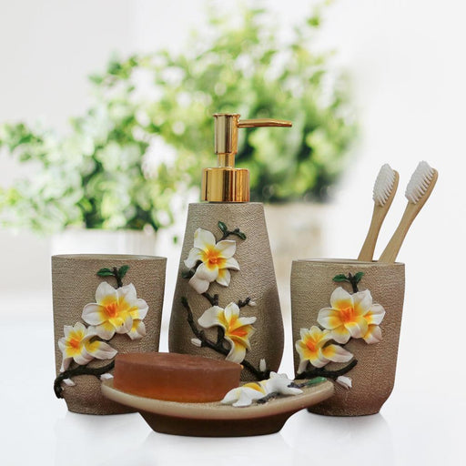 Buy Bathroom Accessories - Aesthetic Flora Bathroom Set | Dispenser, Soap, and Brush Holder by Shresmo on IKIRU online store