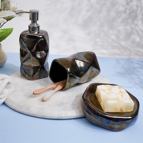Buy Bathroom Accessories - Black Ceramic Bathroom Accessories Set of 3 | Soap Dish Dispenser & Tumbler Holder by Casa decor on IKIRU online store