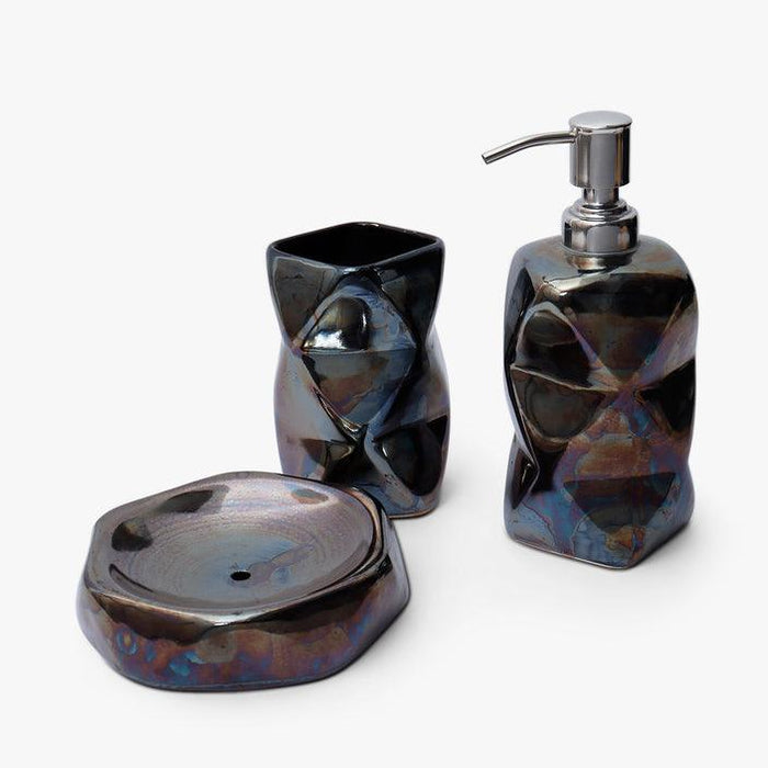 Buy Bathroom Accessories - Black Ceramic Bathroom Accessories Set of 3 | Soap Dish, Dispenser & Tumbler Holder by Casa decor on IKIRU online store