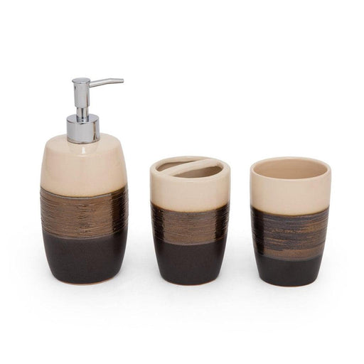 Buy Bathroom Accessories - Ceramic Bath Room Accessories Set of 3 White Brown Color Design by Home4U on IKIRU online store