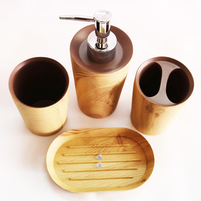 Buy Bathroom Accessories - Complete Bathroom Set of 4 | Bathroom Accessories In Brown Wooden Look by Shresmo on IKIRU online store
