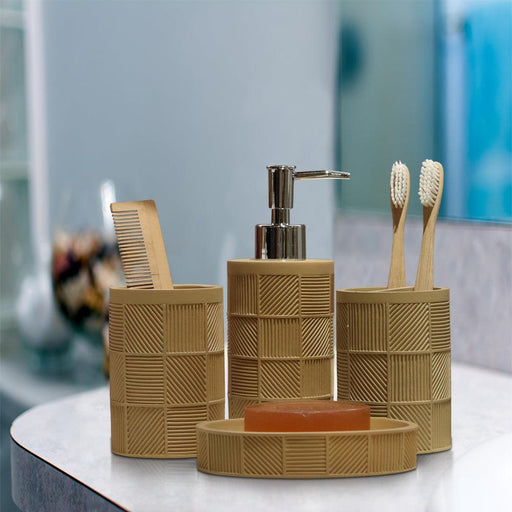 Buy Bathroom Accessories - Complete Bathroom Set of 4 | Bathroom Accessories In Geometric Brown by Shresmo on IKIRU online store