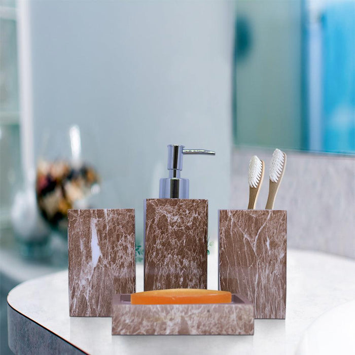 Buy Bathroom Accessories - Complete Bathroom Set of 4 | Wabi-Sabi Bathroom Accessories Brown White Marble Look by Shresmo on IKIRU online store