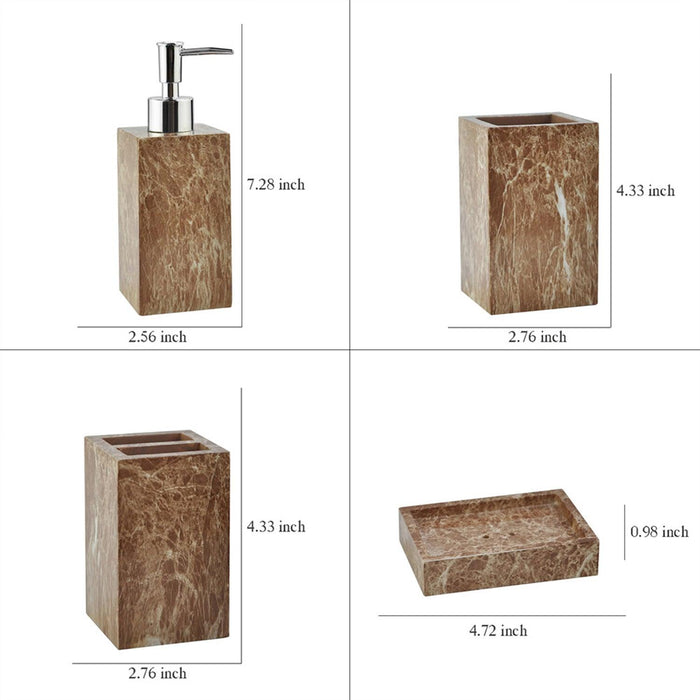 Buy Bathroom Accessories - Complete Bathroom Set of 4 | Wabi-Sabi Bathroom Accessories Brown White Marble Look by Shresmo on IKIRU online store