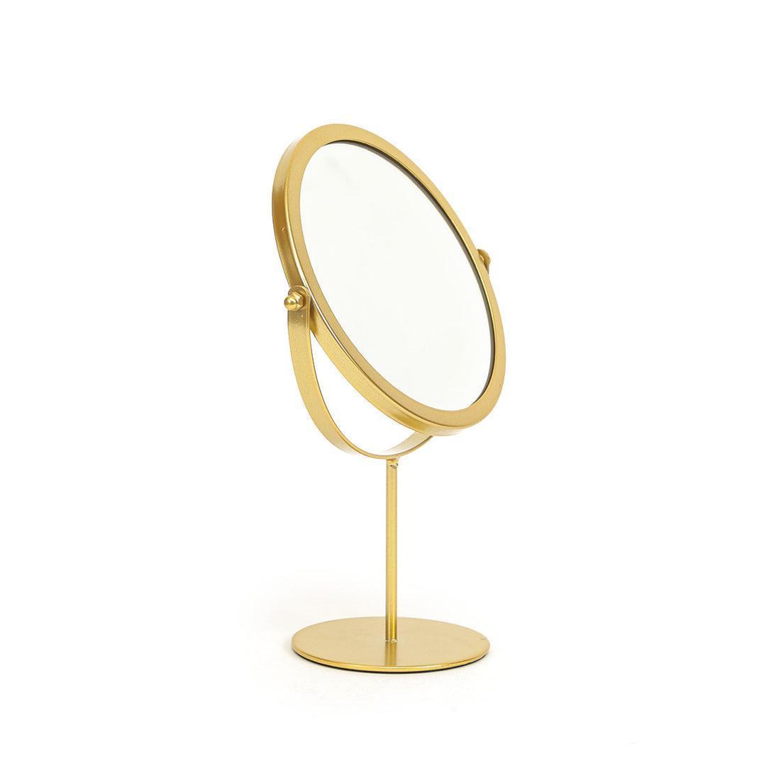 buy-bathroom-accessories-minimal-round-mirror-with-stand-golden-finish-or-rotating-table-mirror-by-home4u-on-ikiru-online-store-1 - IKIRU