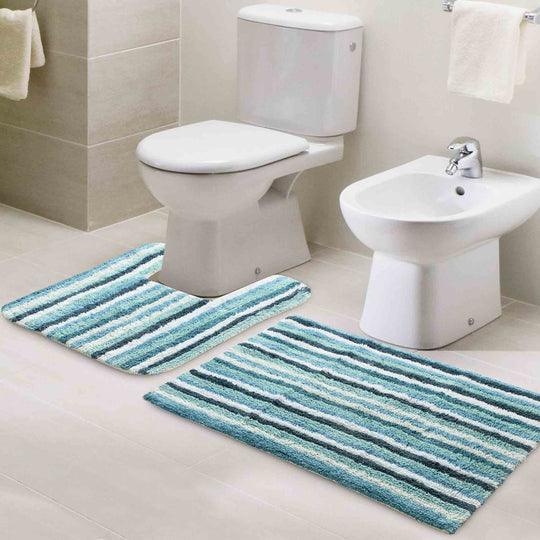 Buy Bathroom Mats - Anti Skid Striped Bathmat and Contour set Pack of 2 | Rectangular Floor Mat For Living Room Bedroom & Home by Sashaa World on IKIRU online store