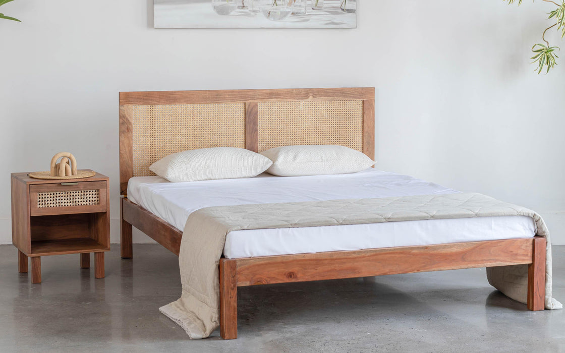 Buy Bed - Contemporary Wooden & Cane Finish Platform Bed | Non Storage Bed For Bedroom by Orange Tree on IKIRU online store