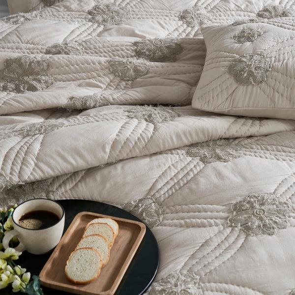 Buy Bedding sets - Embroidered 3 Piece Bedding Set Cotton Linen Floral 1 Bed Spread and 2 Pillow Cover by Houmn on IKIRU online store