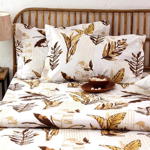 Buy Bedding sets - Tropical Leaf Printed Brown Cotton Bedsheet with Pillow Cover For Bedroom & Home by House this on IKIRU online store