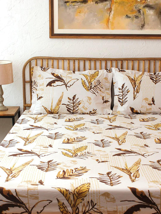 Buy Bedding sets - Tropical Leaf Printed Cotton Bedsheet with Pillow Cover by House this on IKIRU online store
