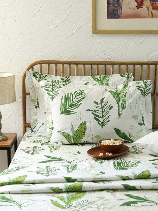 Buy Bedding sets - Tropical White Cotton Leaf Printed Bedsheet with Pillow Cover For Bedroom by House this on IKIRU online store