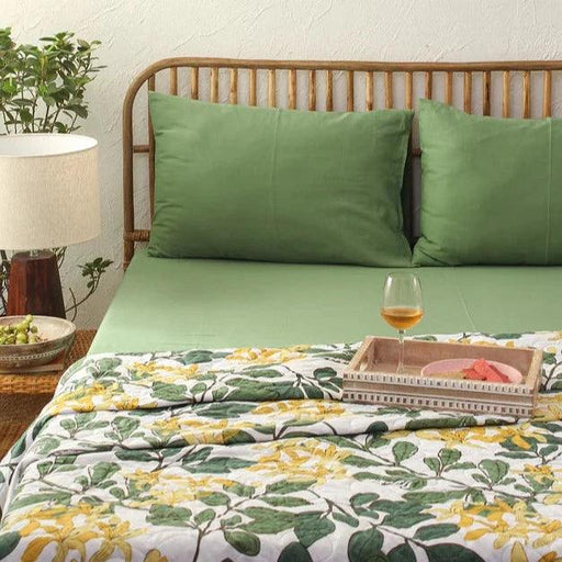 Buy Bedsheets - Solid Green Bedsheet with Pillow Cover by House this on IKIRU online store