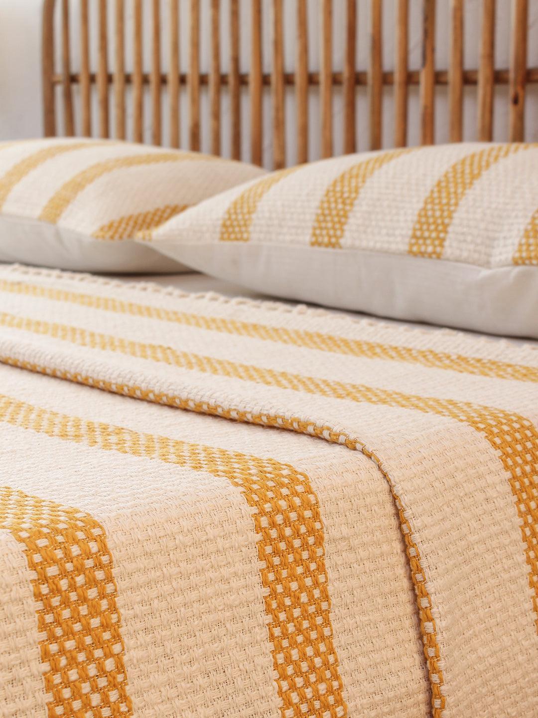 buy-bedsheets-yellow-white-lining-printed-cotton-bedcover-bedspread-for-bedroom-by-house-this-on-ikiru-online-store-2 - IKIRU