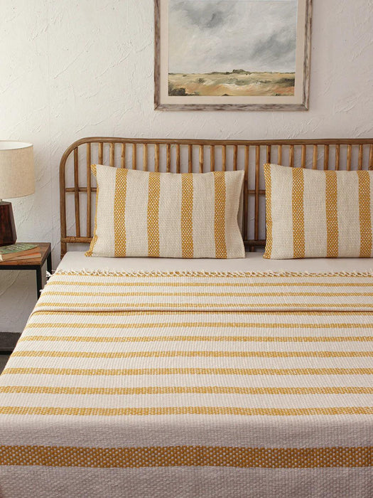 Buy Bedsheets - Yellow White Lining Printed Cotton Bedcover Bedspread For Bedroom by House this on IKIRU online store