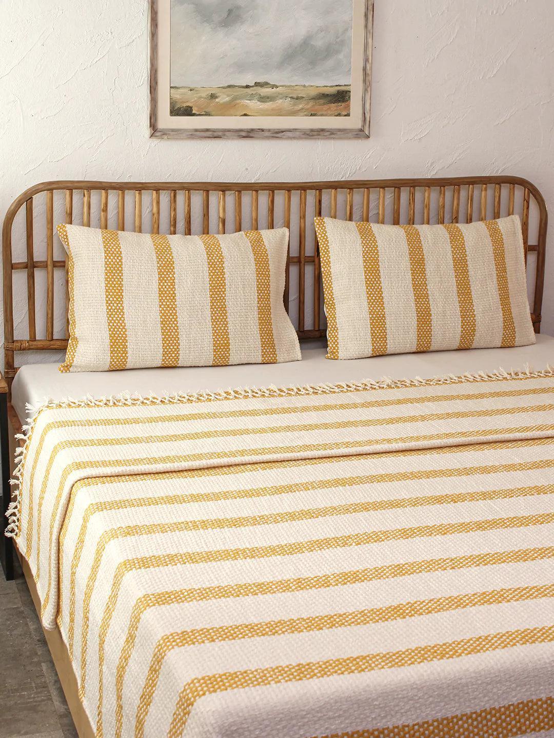 buy-bedsheets-yellow-white-lining-printed-cotton-bedcover-bedspread-for-bedroom-by-house-this-on-ikiru-online-store-5 - IKIRU