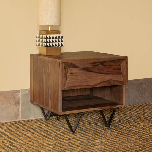 Buy Bedside Table - Metric Wood & Metal Bedside Table With Drawer For Living Room & Bedroom by Orange Tree on IKIRU online store
