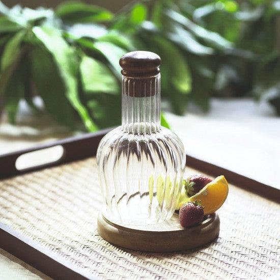 Buy Bottles - Neer Luxurious Glass Carafe Bottle With Wooden Cap For Beverages | Serveware For Home & Restaurant by Courtyard on IKIRU online store