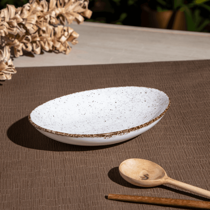 Buy Bowl - Meyer Speckled Oval Serving Bowl | White Bone China Platter by Home4U on IKIRU online store