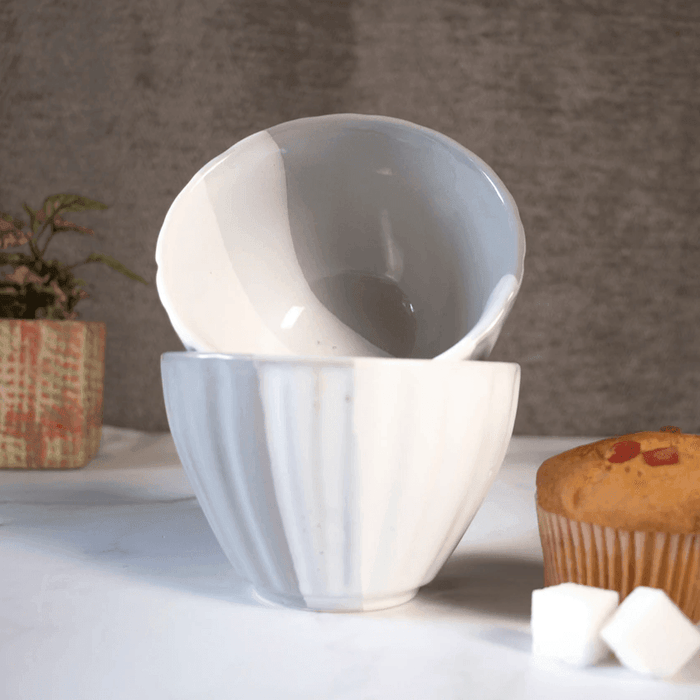 Buy Bowl - Minimal Shaded Grey & White Dessert Serving Bowl Set Of 6 | Gifting Bowls For Decor by The Table Fable on IKIRU online store