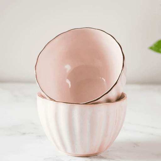 Buy Bowl - Stylish Ribbed Blush Pink Bowl Stoneware Set For Table Decor & Home | Snack & Dessert Gifting Bowls by The Table Fable on IKIRU online store